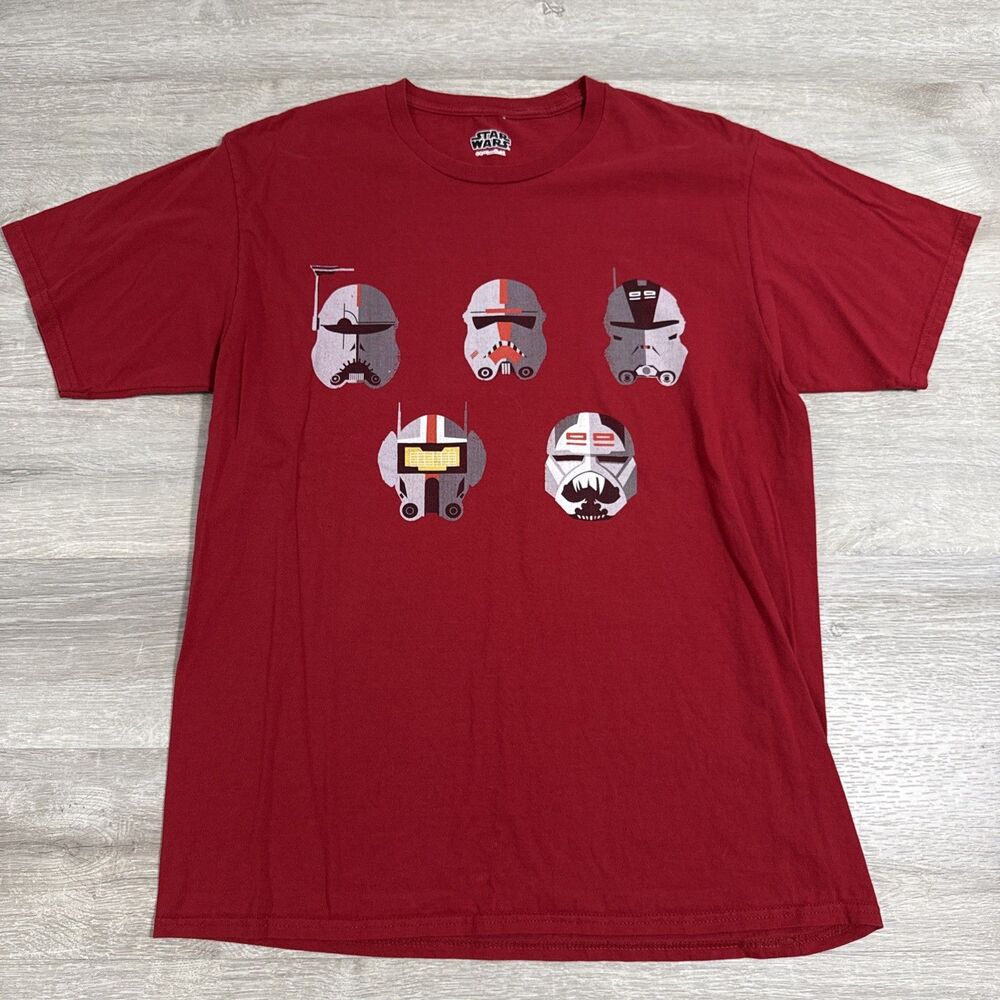 Star Wars Shirt Clone Trooper Helmets Men's Red Large Tee